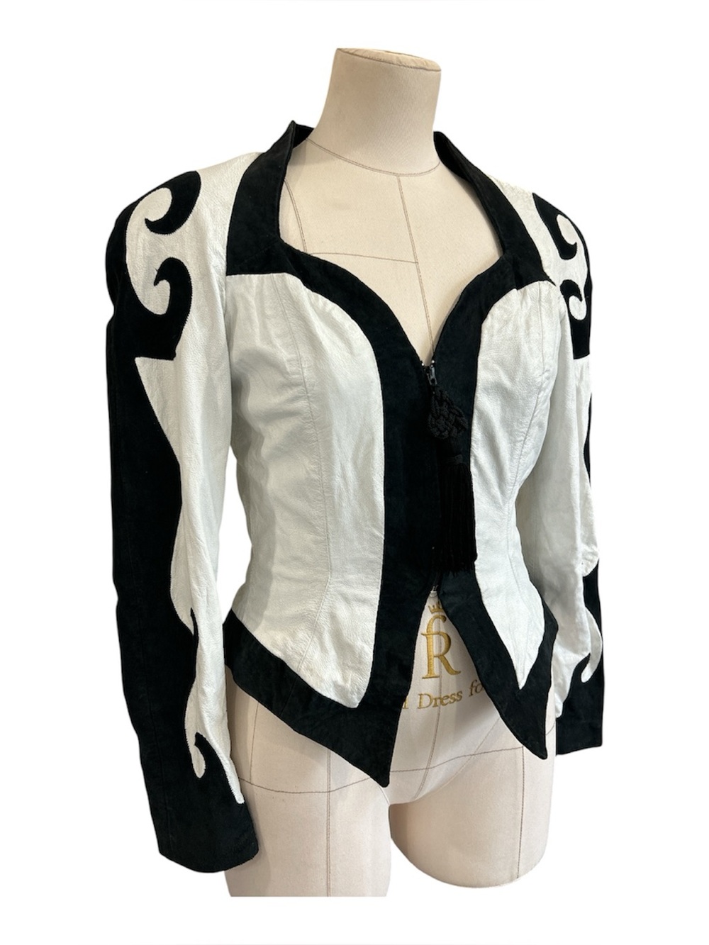 80’s My cousin Vinny/Climax leather and suede swirl pattern jacket blk white S